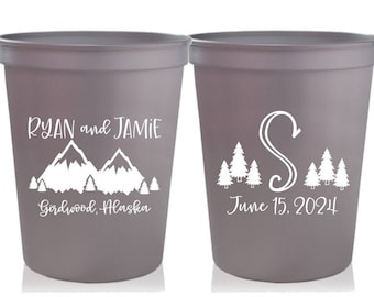 Mountain Wedding Favors - Personalized Wedding Cups, Reception Favors for Guests, Wedding Party Cups, 16 oz. Stadium Cups