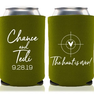 Fall Wedding Favors - The Hunt is Over Rustic Personalized Southern Wedding Can Coolers, Country Wedding Favors, Reception Favors for Guests