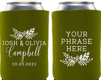 Spring Wedding Fall Wedding Favors - Custom Monogram Personalized Wedding Can Coolers, Reception Favors for Guests, Stubby Holders