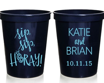 Wedding Favors - Sip Sip Hooray Personalized Wedding Cups, Reception Favors for Guests, Shower Favors, Party Cups, 16 oz. Stadium Cups