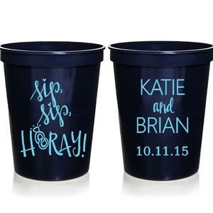 Wedding Favors Sip Sip Hooray Personalized Wedding Cups, Reception Favors for Guests, Shower Favors, Party Cups, 16 oz. Stadium Cups image 1
