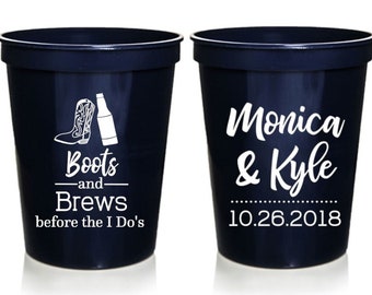 Boots and Brews Engagement Party Cups - Personalized Cups, Stadium Cups 16 oz, Couples Shower Cups, Party Cups, Farm Wedding, Barn Wedding