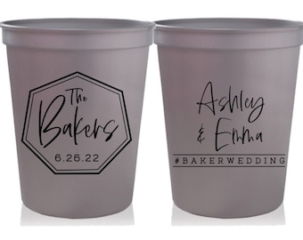 Modern Wedding Party Cups, Wedding Favors, Personalized Wedding Cups, Reception Favors for Guests, Minimalist Wedding, 16 oz. Stadium Cups