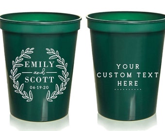 Modern Wedding Party Cups, Wedding Favors, Personalized Wedding Cups, Greenery Floral Spring Summer Fall Winter Wedding, 16 oz. Stadium Cups