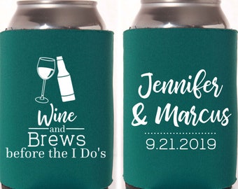 Wine and Brews Engagement Party Favors - Personalized Can Coolers, Can Coolers, Couples Shower, Beer Insulators, Favors for Guests