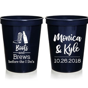 Boots and Brews Engagement Party Cups Personalized Cups, Stadium Cups 16 oz, Couples Shower Cups, Party Cups, Farm Wedding, Barn Wedding image 1