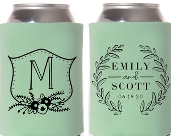 Summer Wedding Favors - Custom Monogram Personalized Wedding Can Coolers, Reception Favors for Guests, Stubby Holders, spring wedding favors