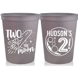Twee the Moon Space-verjaardagsbekers | 2e verjaardagsbedankjes van het zonnestelsel | Verjaardagsfeestje in de ruimte | Feestartikelen 2 the Moon | 16 oz