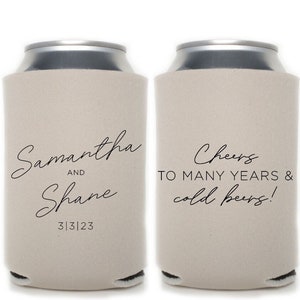 Minimalist Modern Wedding Favors | Cheers to Many Years Custom Wedding Can Coolers | Reception Favors | Minimalist Wedding | Modern Wedding