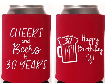 30th Birthday Party Favors | Custom Milestone Birthday Can Coolers | 30 Years | 30th Birthday Surprise Party | Cheers to 30