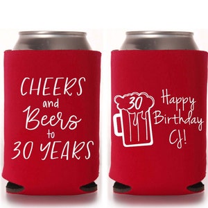 30th Birthday Party Favors | Custom Milestone Birthday Can Coolers | 30 Years | 30th Birthday Surprise Party | Cheers to 30