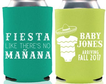 Mexican Fiesta Themed - Baby Shower Can Coolers - Baby Shower Favors for Guests, Coed Gender Reveal Favors, Beer Bottle and Can Coolers