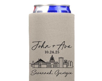 Savannah Wedding | Savannah, Georgia | Savannah City Skyline Can Coolers | Savannah Destination Wedding Favors | 12oz Slim | Seltzer Coolers