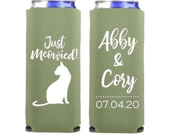 Just Meowied Cat Lover Wedding Can Coolers / Bomboniere personalizzate per matrimoni / Sottili 12 oz