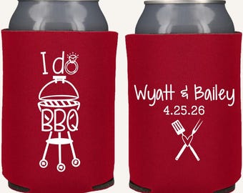 I Do BBQ Wedding Favors Personalized Can Coolers | Custom Barbecue Rehearsal Dinner & Engagement Party