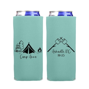 Tent Glamping Camping Trip Can Coolers | Birthday Camping Trip | Camping Birthday | Camping Bachelorette | Camping Vacation | Slim Seltzer