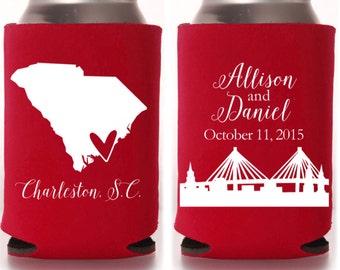 Personalized Charleston Wedding Can Coolers | Custom South Carolina Destination Wedding Favors