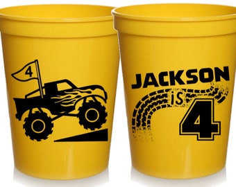 Monster Truck Birthday Party, Monster Truck Favors Birthday Party Cups, Birthday Cups, Monster Truck Cups, Kids Party Cups 16 oz