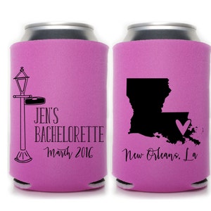 New Orleans Bachelorette Party Can Coolers | NOLA Bachelorette Party Favors | French Quarter Bachelorette Party Coolies | Mardi Gras