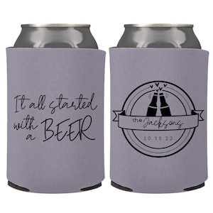 It All Started with a Beer Wedding Favors | Custom Personalized Wedding Can Coolers | Reception Favors | Wedding Bar | Fun Wedding Favors