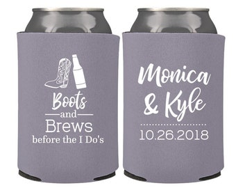 Boots and Brews Engagement Party Favors - Personalized Can Coolers, Can Coolers, Couples Shower, Beer Insulators, Favors for Guests