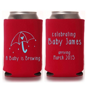 Baby Shower Favors A Baby is Brewing Personalized Can Coolers Beer Insulators Stubby Holders Coed Gender Reveal Party Gifts