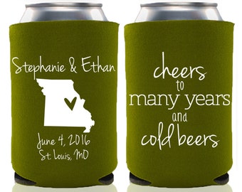 Personalized State Wedding Can Coolers, Cheers to Many Years and Cold Beers, Destination Favors for Guests - All States Available