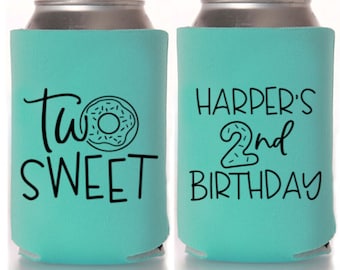 Two Sweet Donut 2nd Birthday Party Favors - Two Sweet Donut Birthday Party Can Coolers, Donut Party Supplies, Second Birthday Party Donut