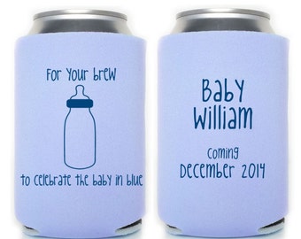 Baby Shower Favors - For Your Brew Personalized Can Coolers, Coed Gender Reveal Party Favors and Gifts, Beer Insulators, Stubby Holders