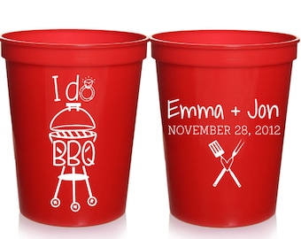 Engagement Party Favors | I Do BBQ Personalized Wedding Cups | Wedding Shower Favors | Couples Shower Favors | Wedding Party Cups | 16 oz.