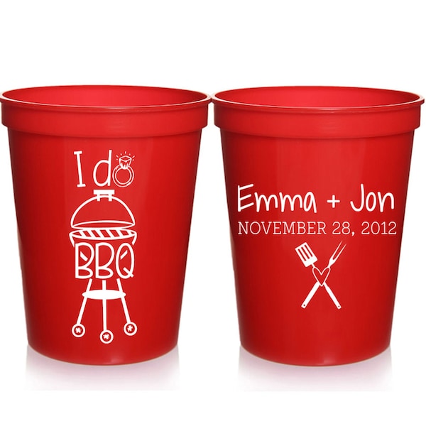 Engagement Party Favors - I Do BBQ Personalized Wedding Cups, Wedding Shower Favors, Couples Shower, Wedding Party Cups, 16 oz. Stadium Cups