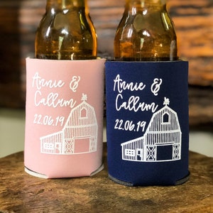 Wedding Favors - Personalized Barn Farm Rustic Wedding Can Coolers, Southern Wedding Favors, Country Wedding, Reception Favors for Guests