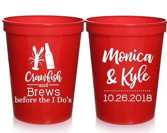 Crawfish and Brews Engagement Party Cups - Crawfish Boil Shower Cups, Stadium Cups 16 oz, Couples Shower Cups, Louisiana