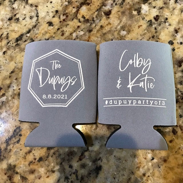 Geometric Modern Wedding Favors Custom Personalized Wedding Can Coolers,  Reception Favors, Minimalist Wedding, Modern Wedding 