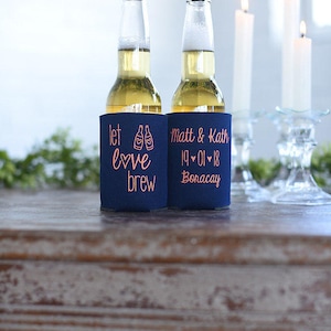 Let Love Brew Personalized Wedding Can Coolers Custom Wedding Welcome Bag Favors for Guests in Bulk, Destination Fall Rustic Wedding Ideas image 5