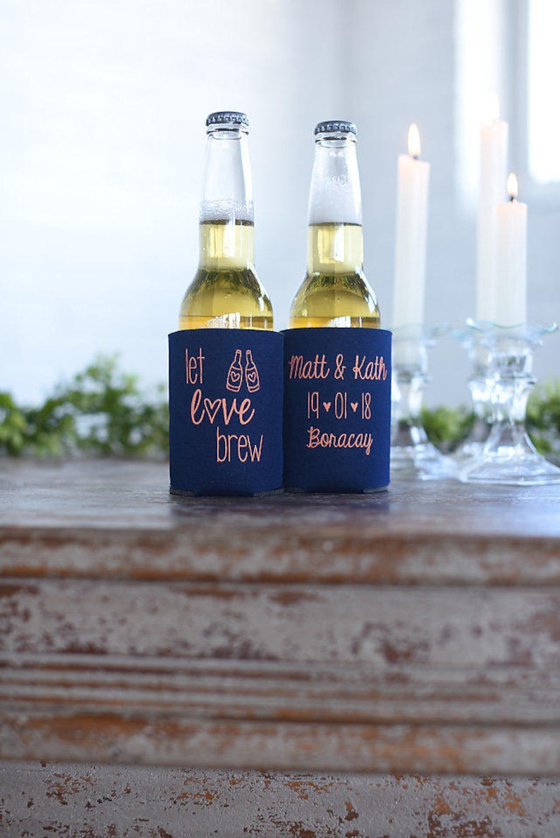 Let Love Brew Personalized Wedding Can Coolers Custom Wedding Welcome Bag Favors for Guests in Bulk, Destination Fall Rustic Wedding Ideas image 5