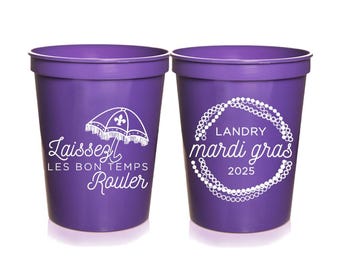 Laissez Les Bon Temps Rouler Personalized Mardi Gras Cups | New Orleans Party Favor | 16oz Stadium Cups