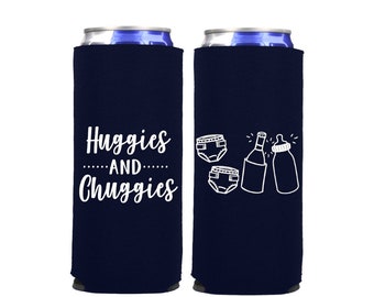 ベビーシャワーの記念品 | Chuggies A Baby Is Brewing カスタムスリムベビーシャワー缶クーラー | 男女混合ベビーシャワー | 性別発表パーティー | 12オンス