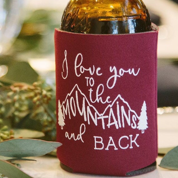 Fall Wedding Favors Personalized Rustic Mountain Wedding Can Coolers Destination Favors for Guests Stubby Holders Wedding Coolies