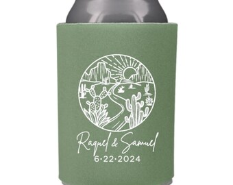 Custom Desert Wedding Can Coolers | Personalized Wedding Favors