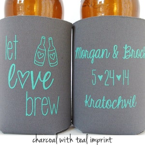 Personalized Let Love Brew Wedding Can Coolers - Wedding Favors for Guests, Fall Wedding Ideas, Rustic Wedding Decor, Stubby Holders