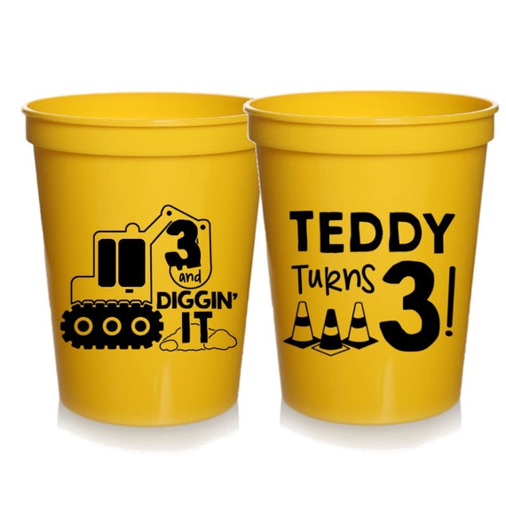 Excavator Birthday Party Cups | Construction Trucks Birthday Party Cups | Kids Construction Party Supplies | Kids Party Decorations | 16 oz