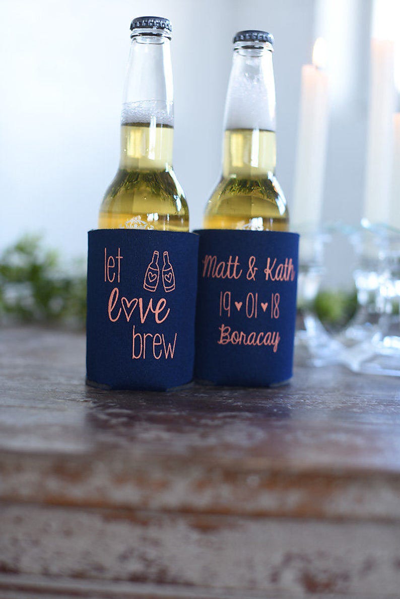 Let Love Brew Personalized Wedding Can Coolers Custom Wedding Welcome Bag Favors for Guests in Bulk, Destination Fall Rustic Wedding Ideas image 4