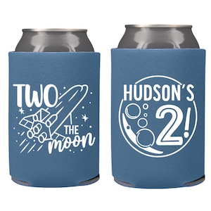 Two the Moon 2nd Birthday Party | 2 the Moon | Solar System Space Birthday Party Favors | Birthday Can Coolers | Space Birthday Favors
