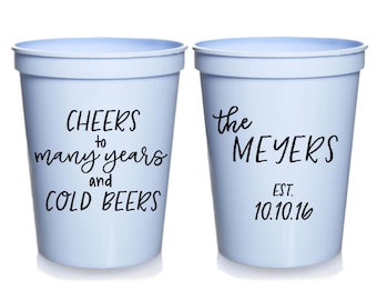 Modern Wedding Party Cups, Wedding Favors, Personalized Wedding Cups, Cheers to Many Years, Minimalist Wedding, 16 oz. Stadium Cups