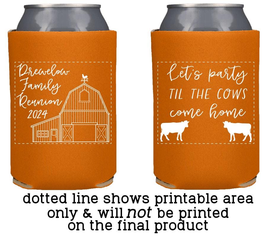 Custom Barn Wedding Can Coolers | Personalized Rustic Cattle Farm