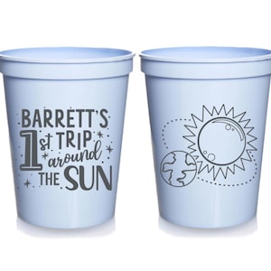 Eerste verjaardag 1e reis rond de zon Space Birthday Party-bekers | Feestartikelen 1e verjaardag van het zonnestelsel | Verjaardagsbekers in de ruimte | 16oz