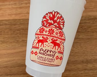 Merry Mischief 16 oz Reusable Christmas Party Cups | Christmas Movie Night & Holiday Party Favors