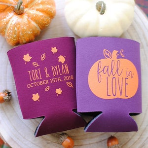 Fall in Love Pumpkin Leaf Personalized Wedding Can Coolers Wedding Favors for Guests, Destination Mountain Weddings, Welcome Bag Favors image 6