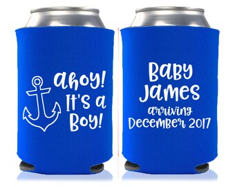 Personalized Nautical Can Coolers: 'Ahoy It's a Boy' Baby Shower Favors